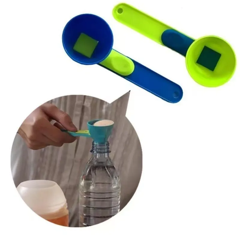 2-in-1 Measuring Spoon & Funnel with Sliding Cover – Leak-Proof Protein Powder Scoop, Multifunctional Spoon for Coffee, Protein, Milk Powder & Ice Cream, High-End Aesthetic Design